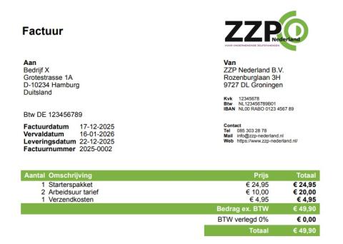 Voorbeeld factuur - btw verlegd