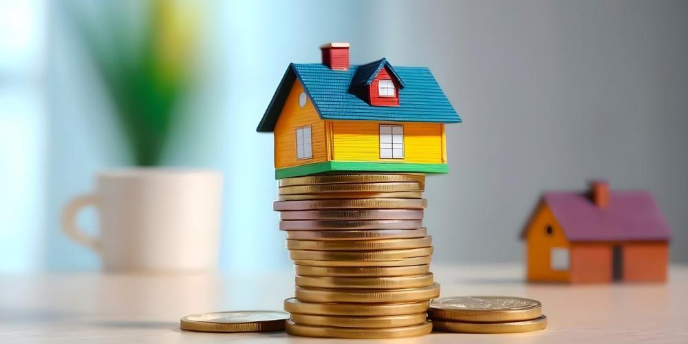 Huis op een stapel kleingeld